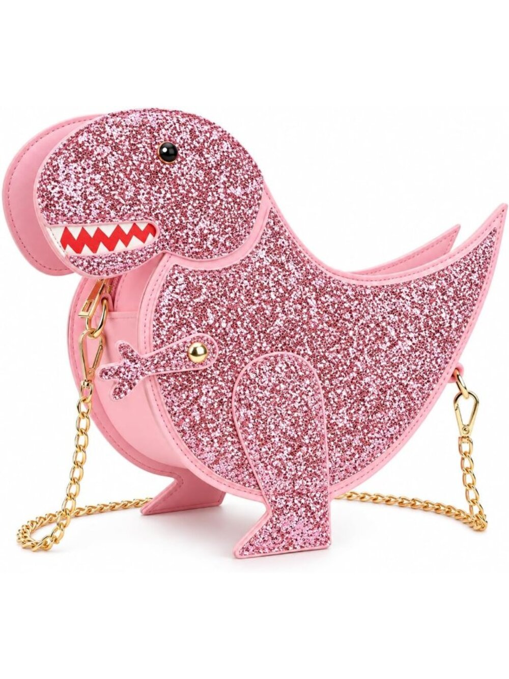 Women's Pink Sequin Dinosaurs Fun Shape Unique Chain Adjustable Crossbody Bag